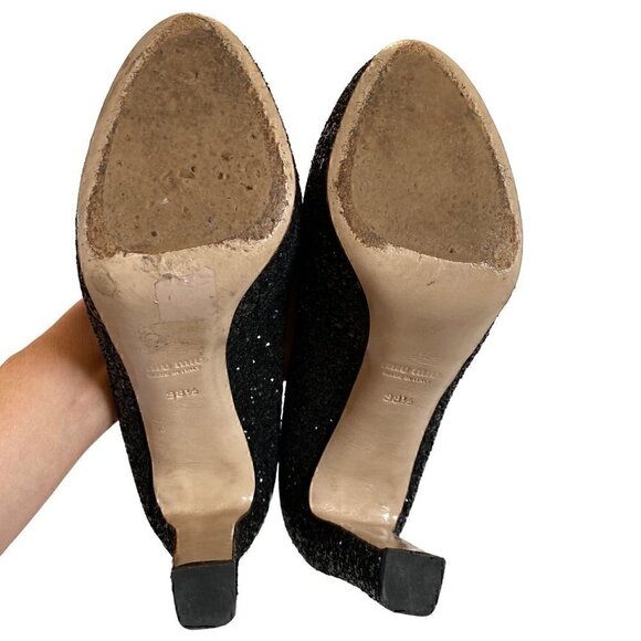 Miu Miu Black Glitter Closed Toe Platform Shoes size EU 38.5 US 8.5 Barbie - Picture 9 of 14